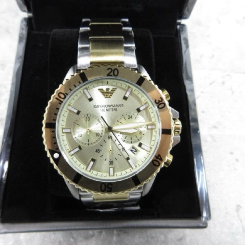 Emporio Armani Gold and Silver Chronograph Watch